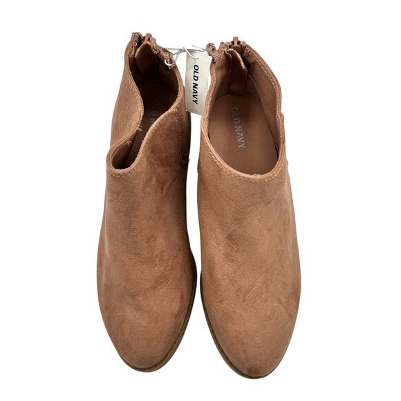 Old Navy Girls Tan Suede‎ Rear Zip Stacked Block Heel Ankle Booties Size 4 - Picture 3 of 12